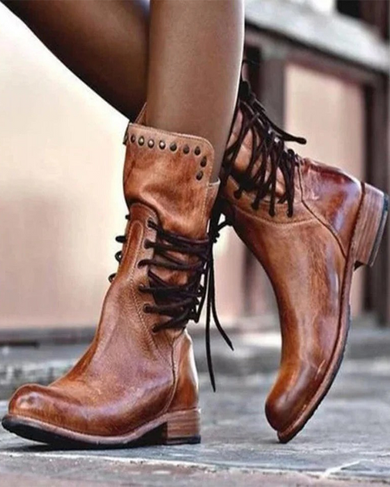 🔥 Nouveauté 2025 🔥 Bottes Vintage Pour Femme À Laçage Latéral