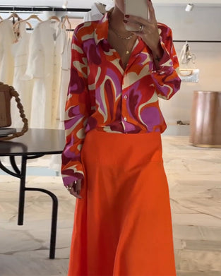 Chemisier imprimé coloré à revers avec boutons