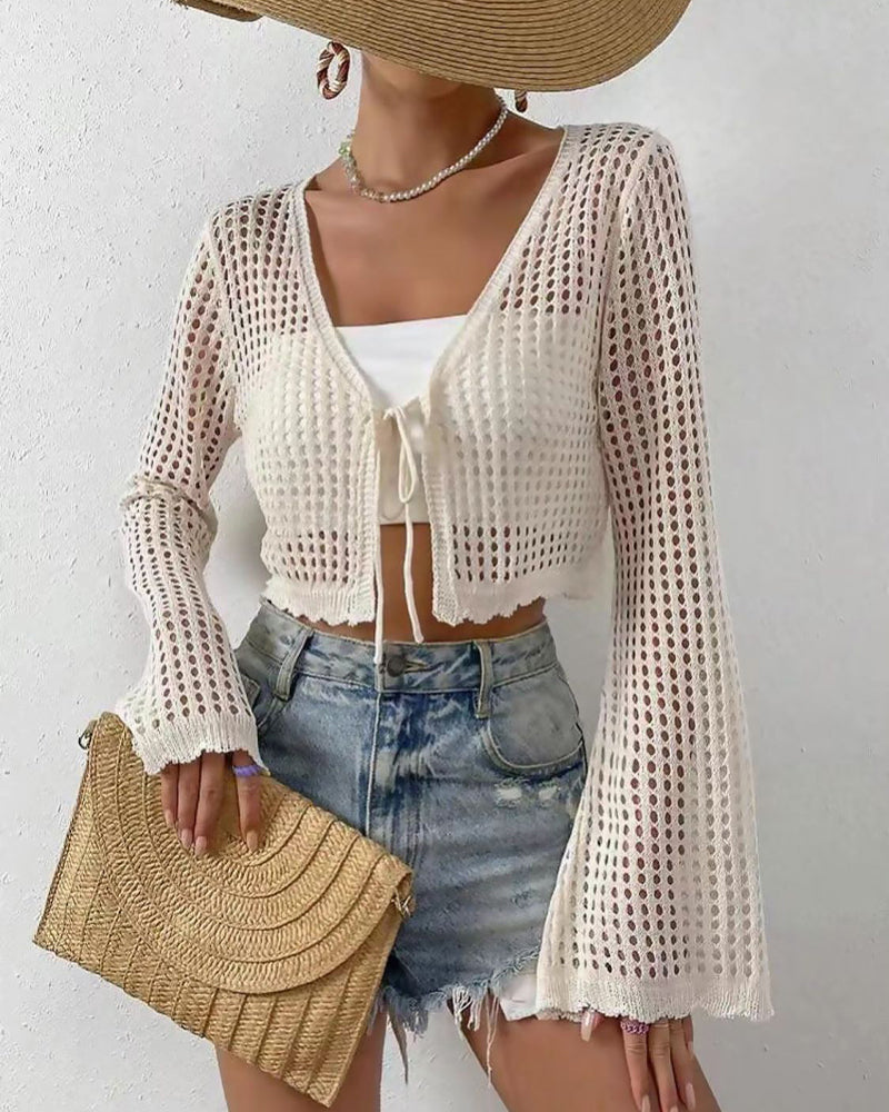 Cardigan Simple Uni Évidé Plage