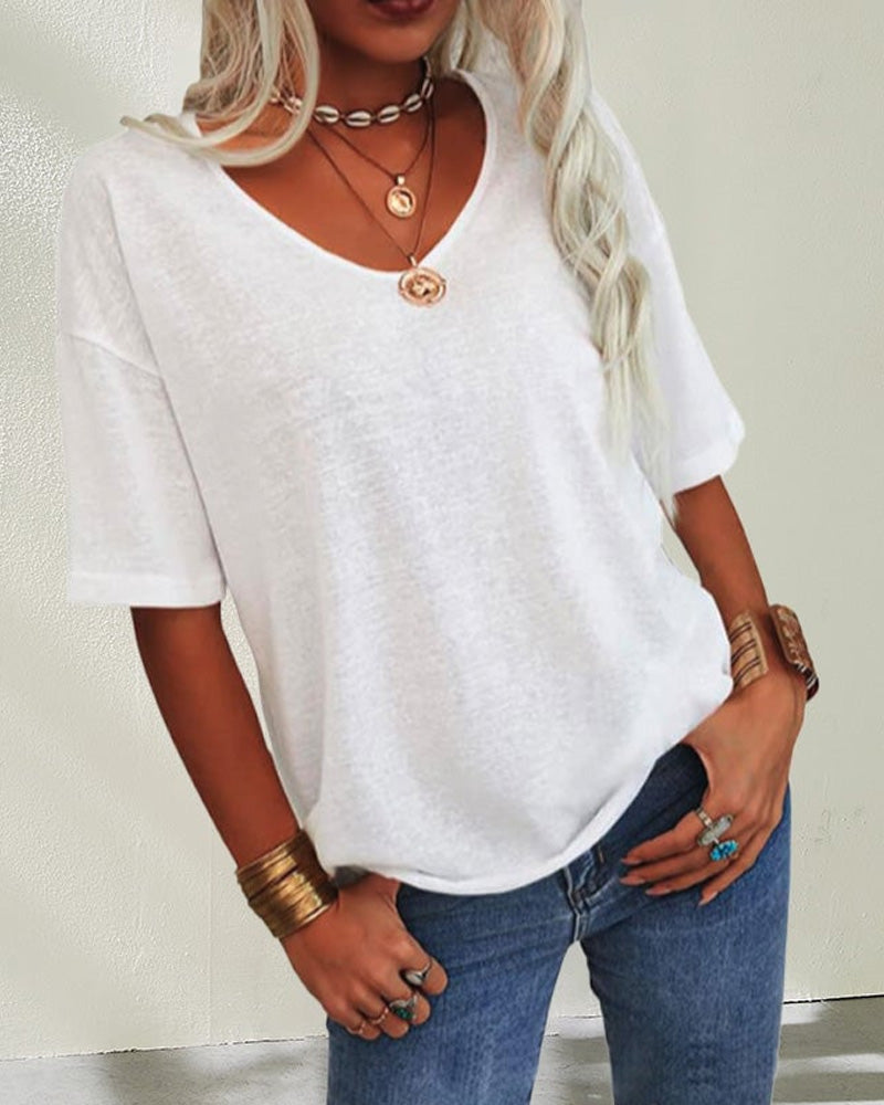 Haut Femme Manches Courtes Col V