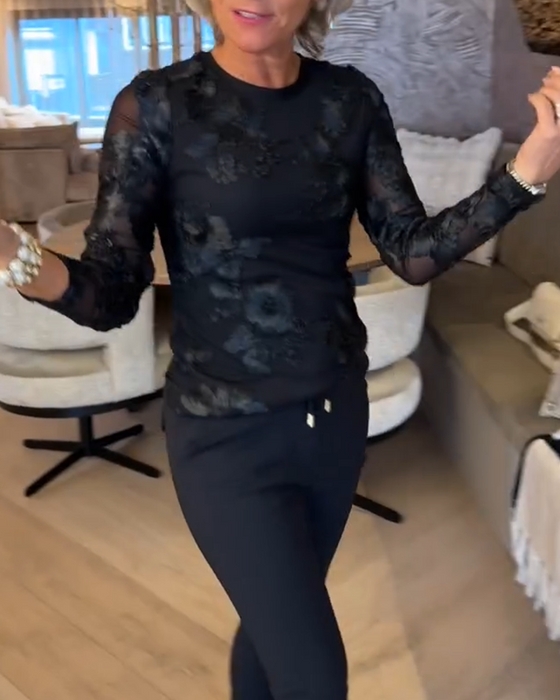 Haut Élégant À Col Rond Et Manches Longues