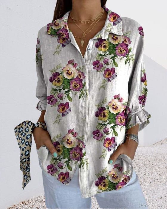 Chemise décontractée à manches trois-quarts à imprimé floral
