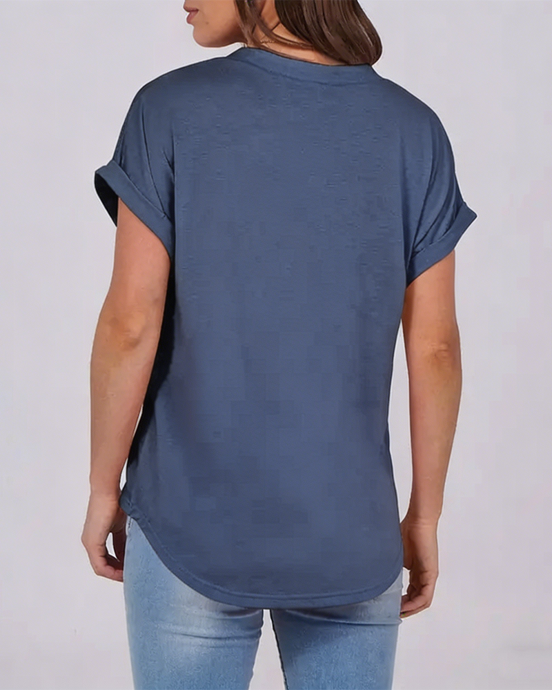 T-Shirt Uni Col V Manches Courtes