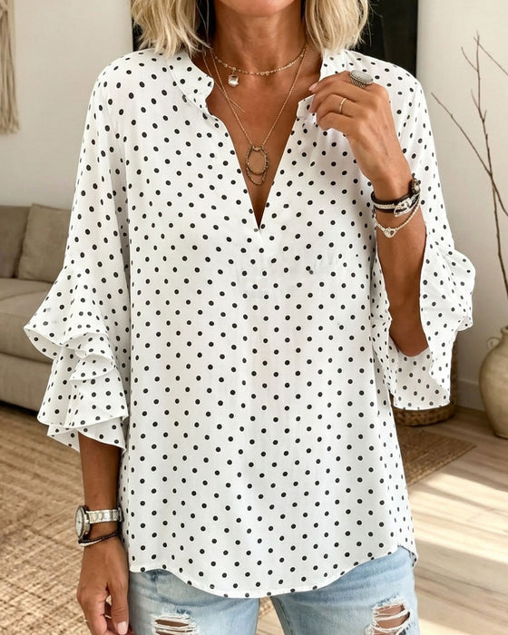 Blouse Pois Manche Volantée Superposée