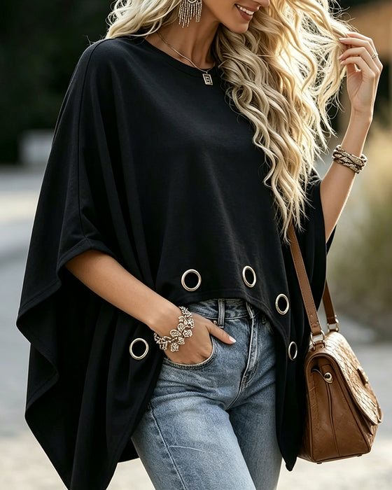 Haut Anneau Métallique Ourlet Coupe Loose Cape
