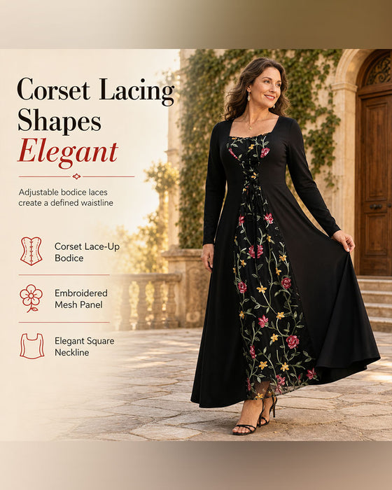 Robe Col Carré Rose Spliced Maxi