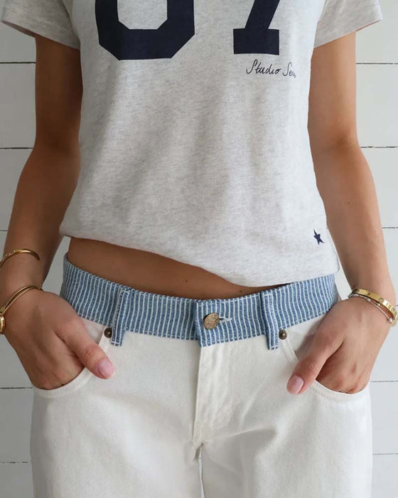 Pantalon Rayé Contraste Ceinture Droit