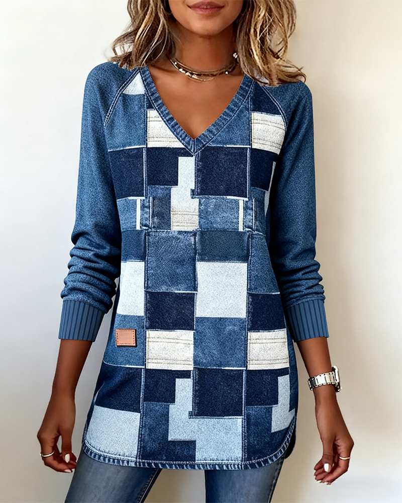 Haut Fendu À Imprimé Rétro Et Col En V