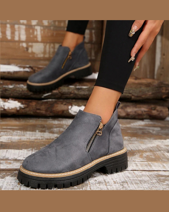 🔥Délices D'Automne Et D'Hiver🔥Bottes Pour Femmes À Bout Rond Et Fermeture Éclair Latérale