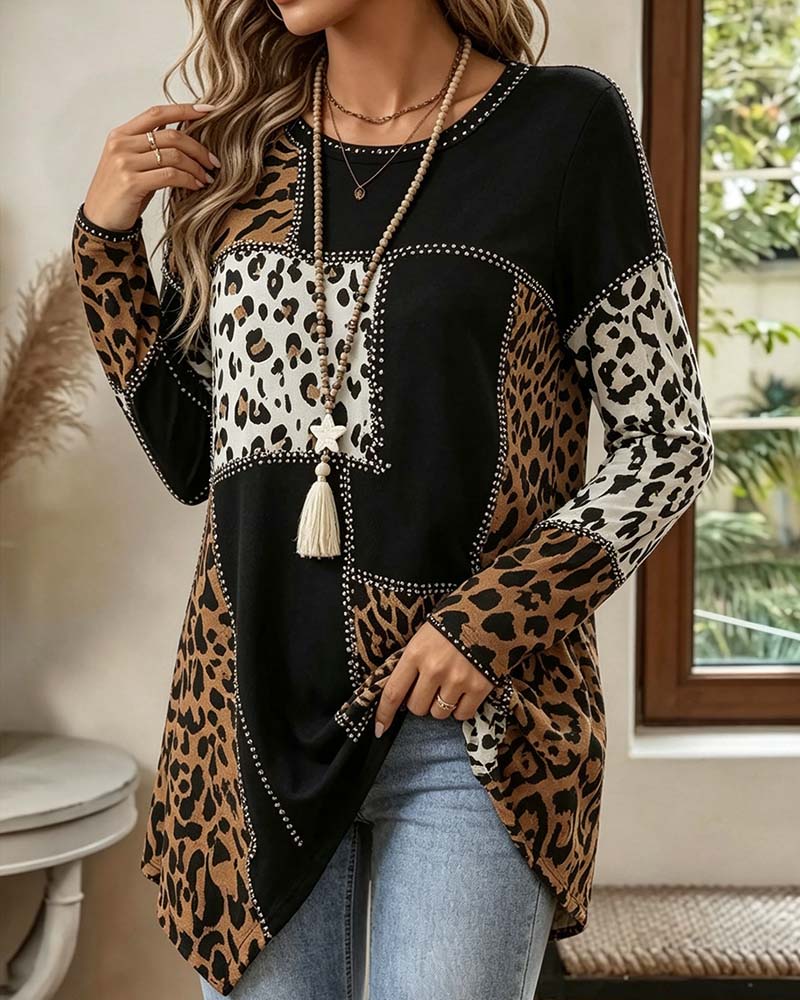 Blouse Léopard Imprimé Patchwork Irrégulier