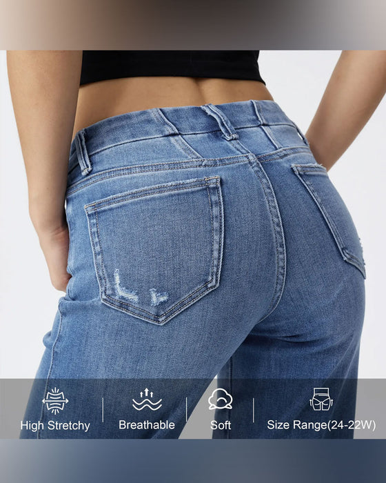 Jean Poche Bouton Jambe Large