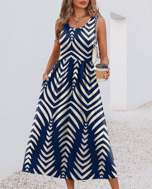 Robe Élégante Sophistiquée À Chevron Sans Manches