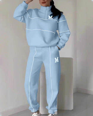 Ensemble Deux Pièces Femme Décontracté Lettre M Manches Longues