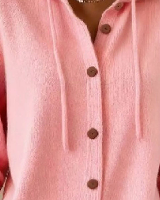 Cardigan Unie Capuche Boutonnage