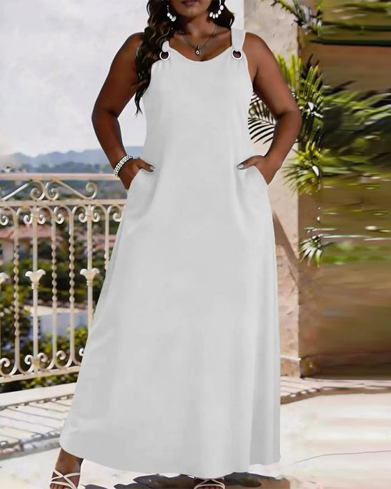 Robe Bretelles Boucle Métallique Poche
