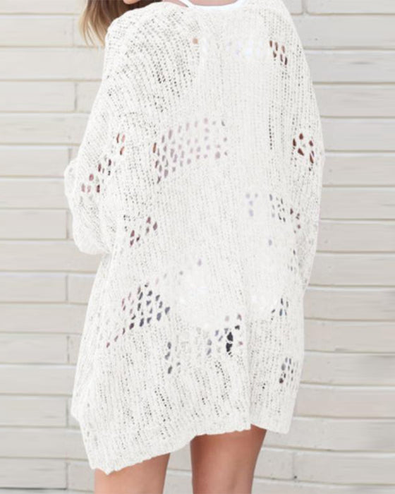Cardigan Décontracté Manches Longues Découpé Pull