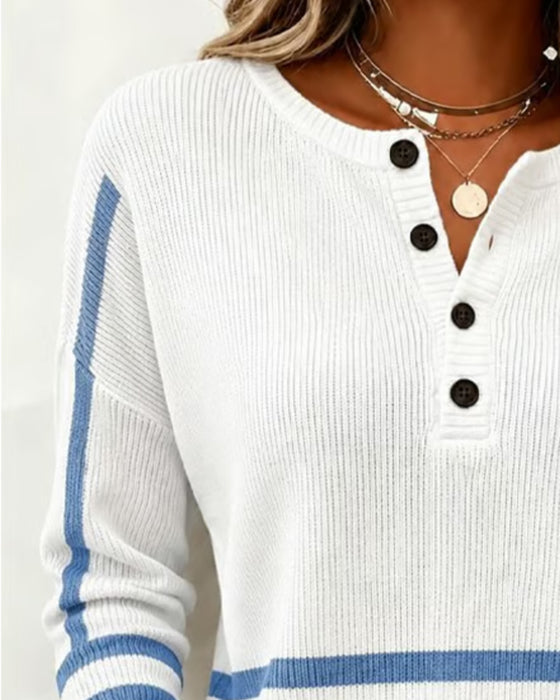 Pullover Rayé Henley Tricoté