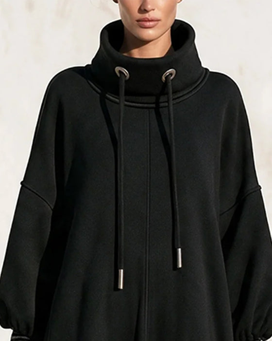 Robe Col Roulé Cordon De Serrage Rayé
