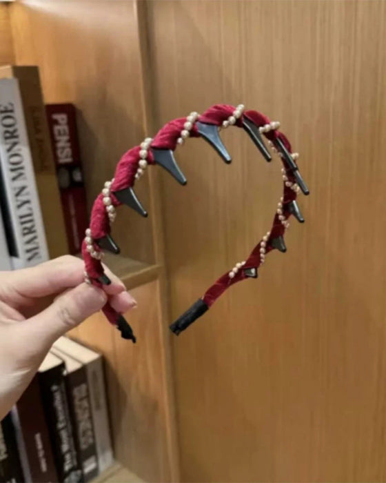 Bandeau Vintage Haut Crâne Perle Artificielle