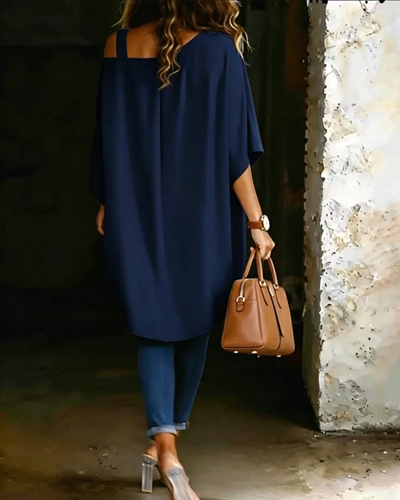 Blouse Asymétrique Épaule Dénudée Unie Décontractée