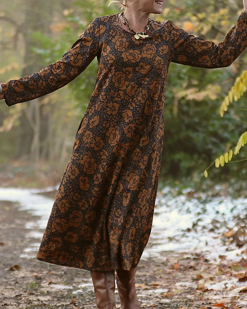 Robe Imprimé Floral Col Rond Coupe Ample