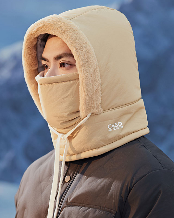 Cagoule Thermique Épaissie Doublée En Peluche Avec Masque Facial Pour Hommes Et Femmes
