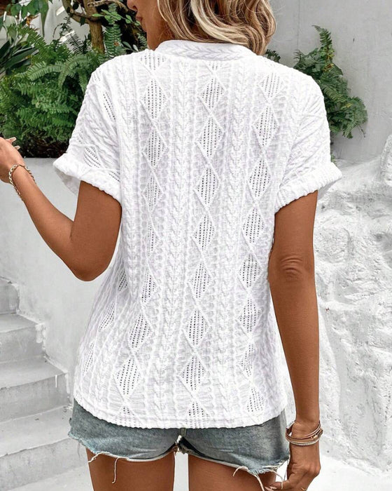 Blouse Col En V Uni Creux Respirant