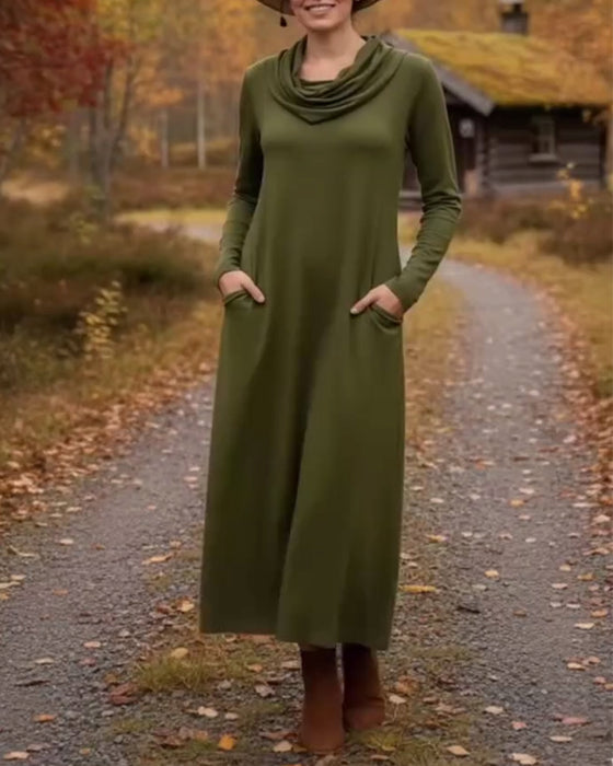 Robe décontractée simple de couleur unie avec poche