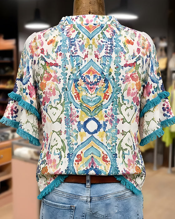 Chemise Col V Frange Volant Ethnique