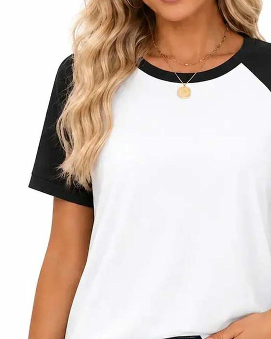T-Shirt Col Rond Bloc De Couleur Manche Raglan