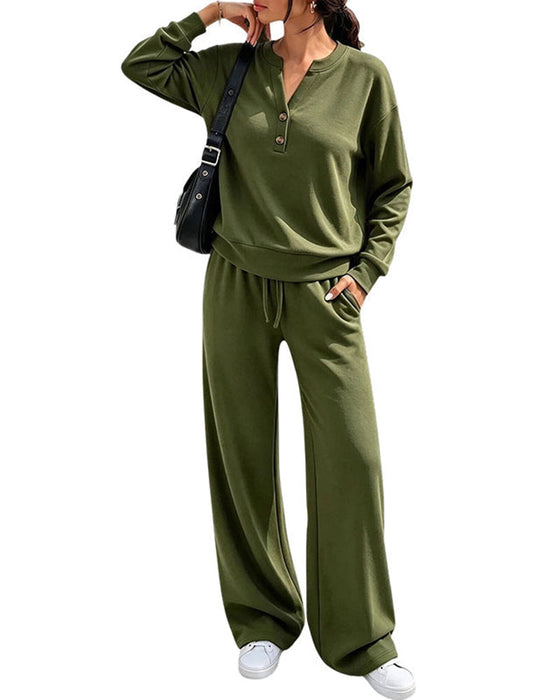 Ensemble Manche Longue Haut Jambe Large Pantalon