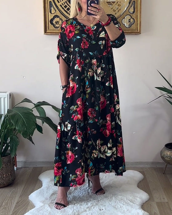 Robe Ample Oversize Col Rond Imprimée