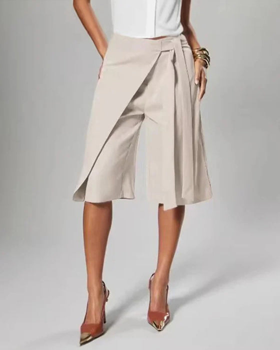 Pantalon Enveloppe Attacher Large Jambe Midi
