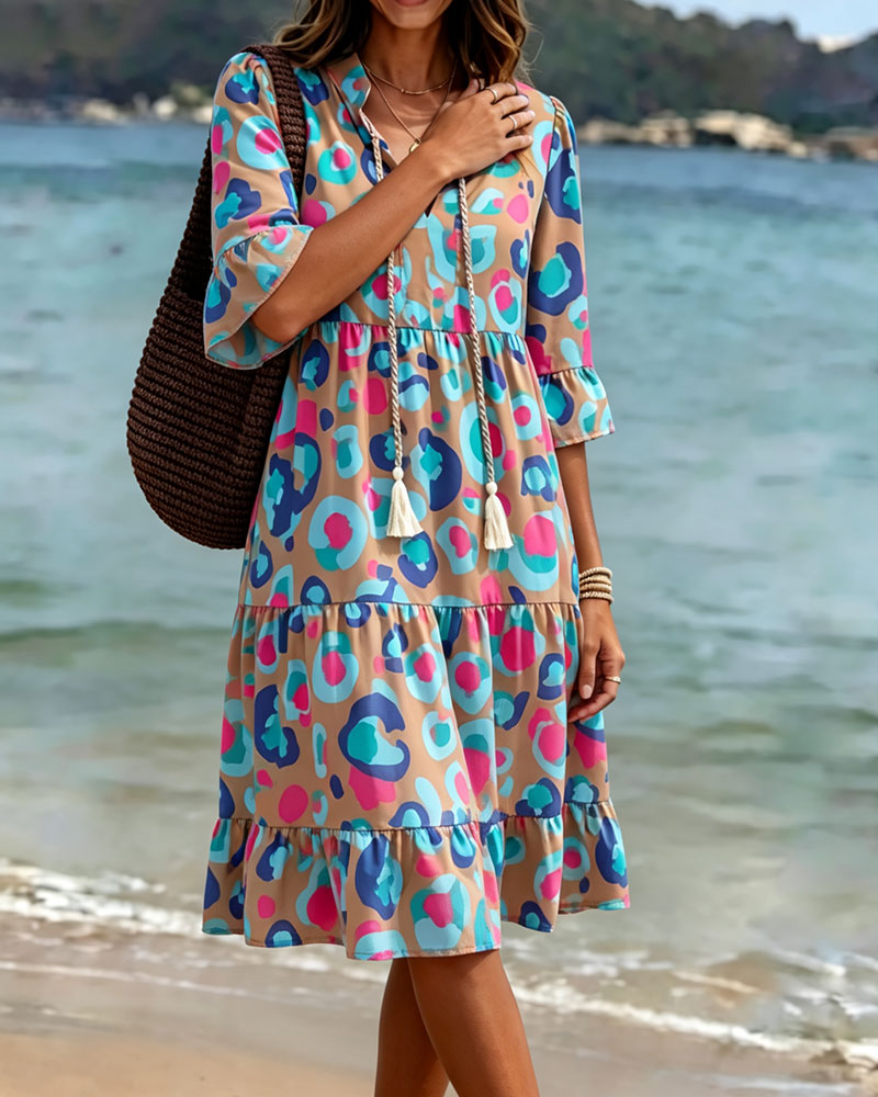 Robe Imprimé Coloré Frange Col En V Resort