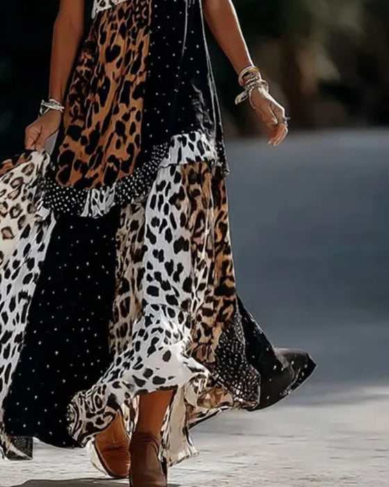 Robe Col En V Léopard À Pois Volant