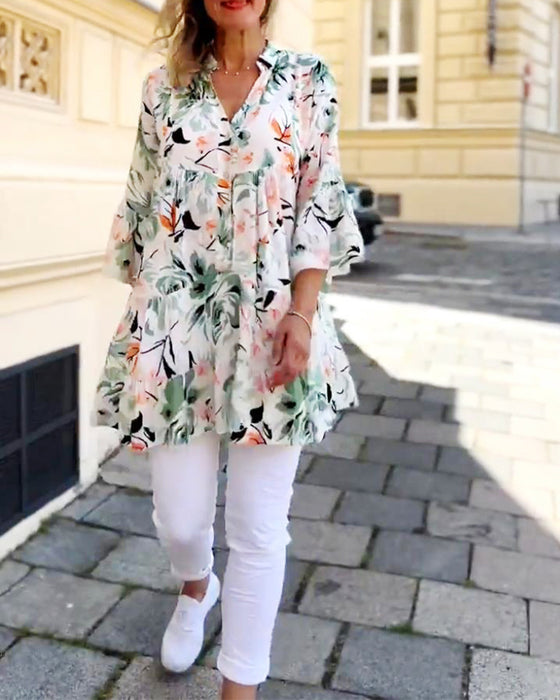 Blouse élégante fleurie col V