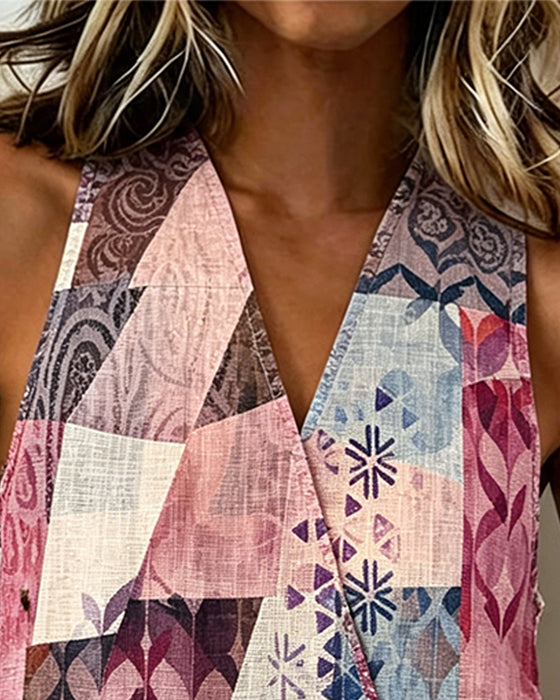 Blouse Décontractée Imprimée À Lacets