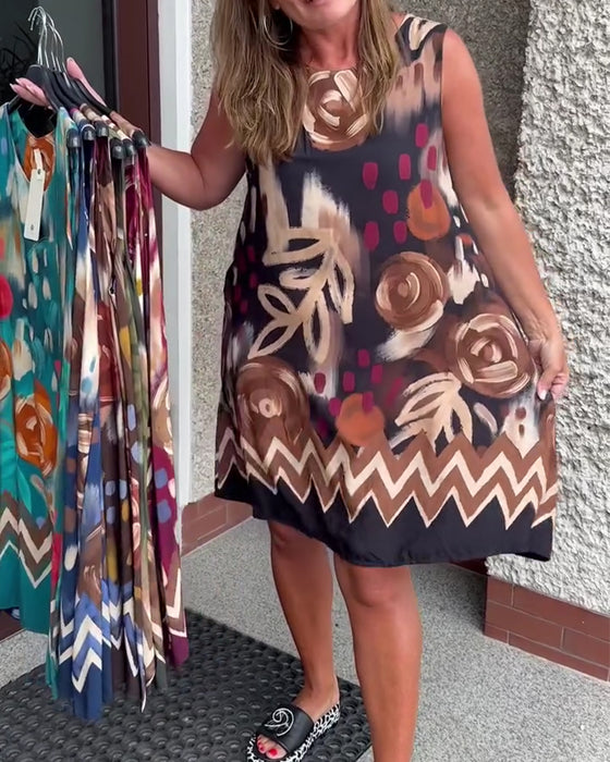 Robe Abstrait Floral Sans Manches