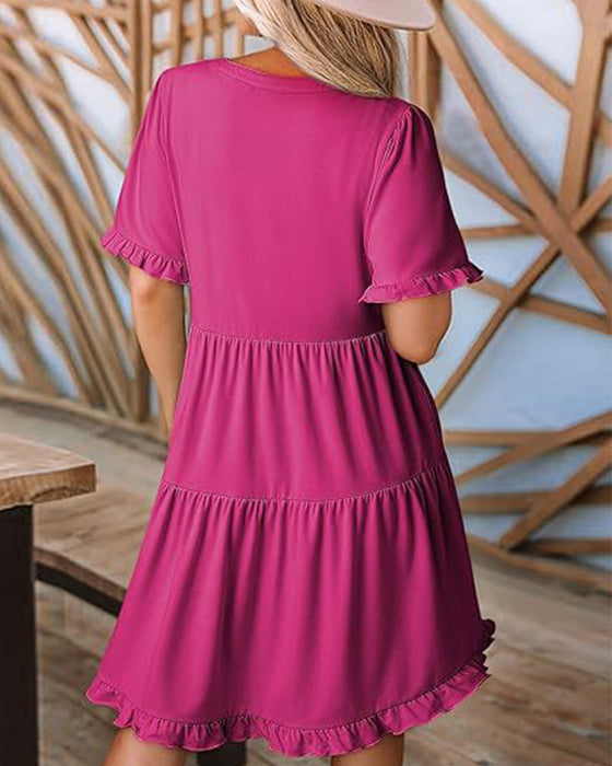 Robe Bordure Volantée Col En V Ourlet Superposé