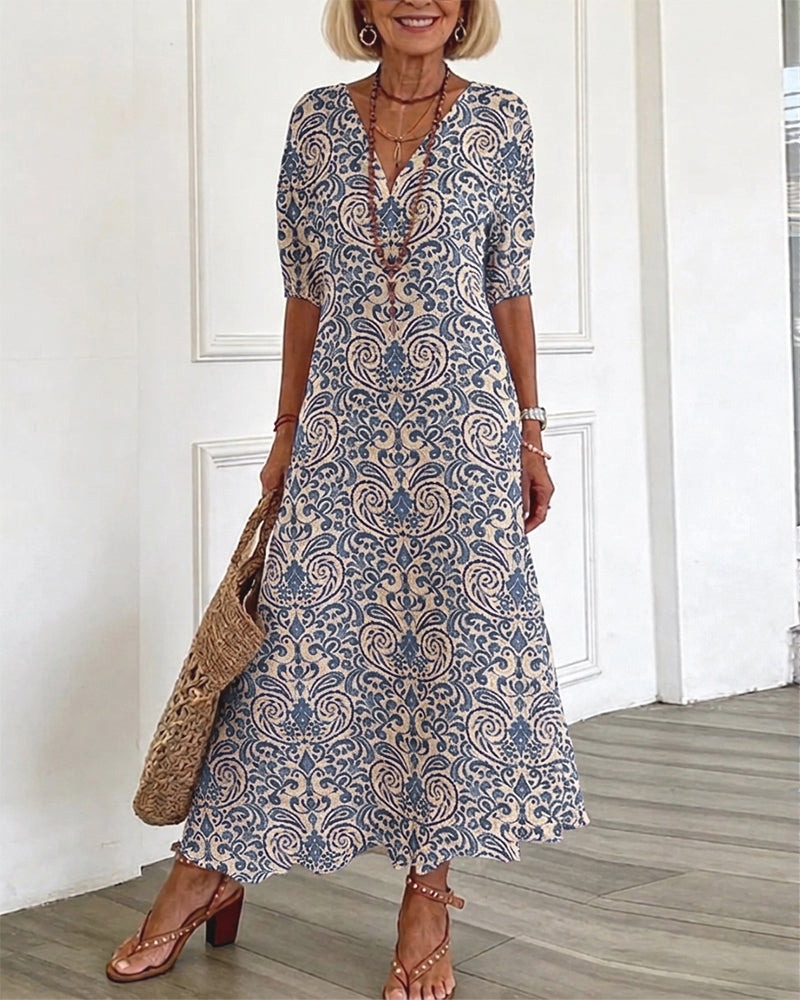 Robe Vintage Florale Encolure V Maxi