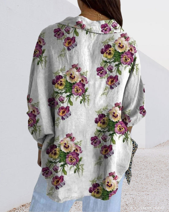Chemise décontractée à manches trois-quarts à imprimé floral