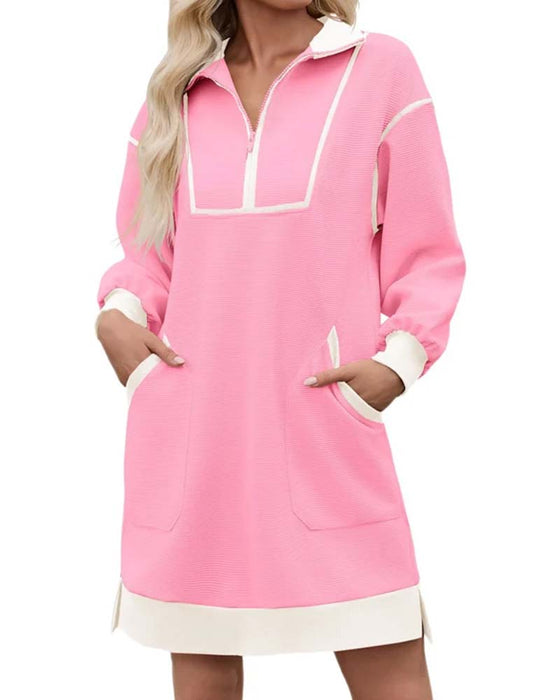 Robe Demi Zip Manches Longues Blocs De Couleurs Courte