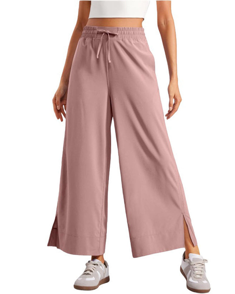 Pantalon Taille Haute Jambe Large Avec Fente Latérale