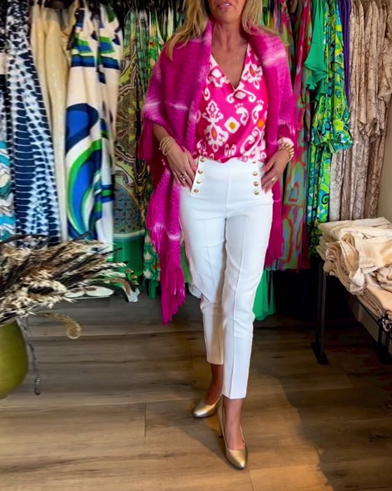 Haut imprimé à col V et manches courtes