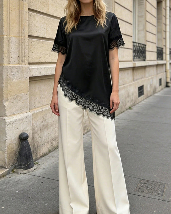 Blouse Irrégulière Dentelle Décontractée