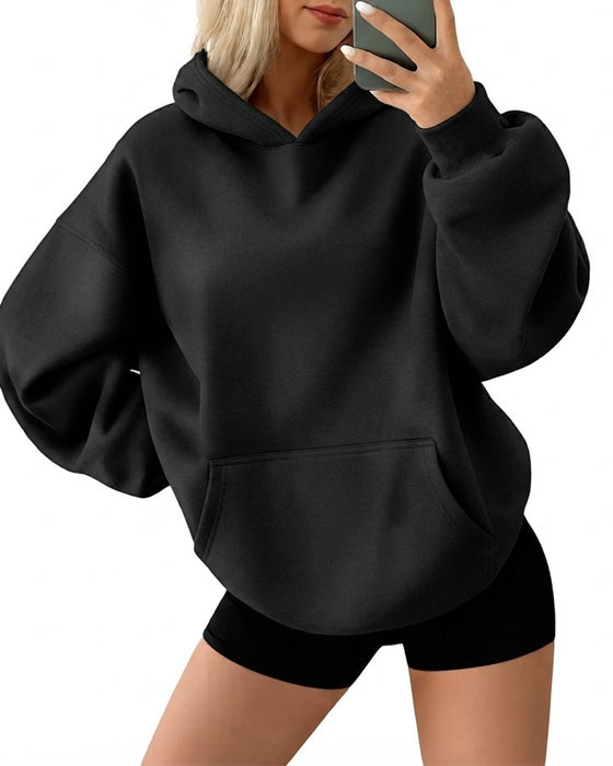 Hoodie À Capuche Poche Unie Lâche