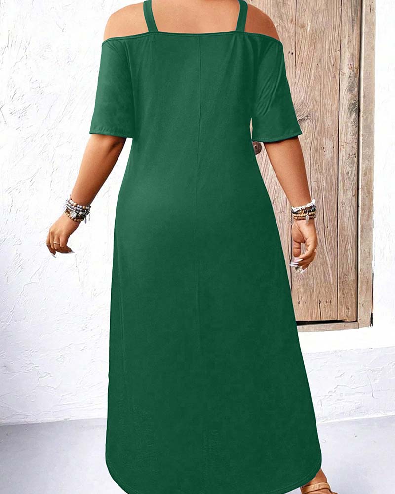 Robe Unie Col En V Épaules Dégagées Longue