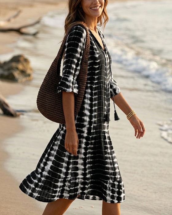 Robe Col V, Imprimé Dégradé, Vacances