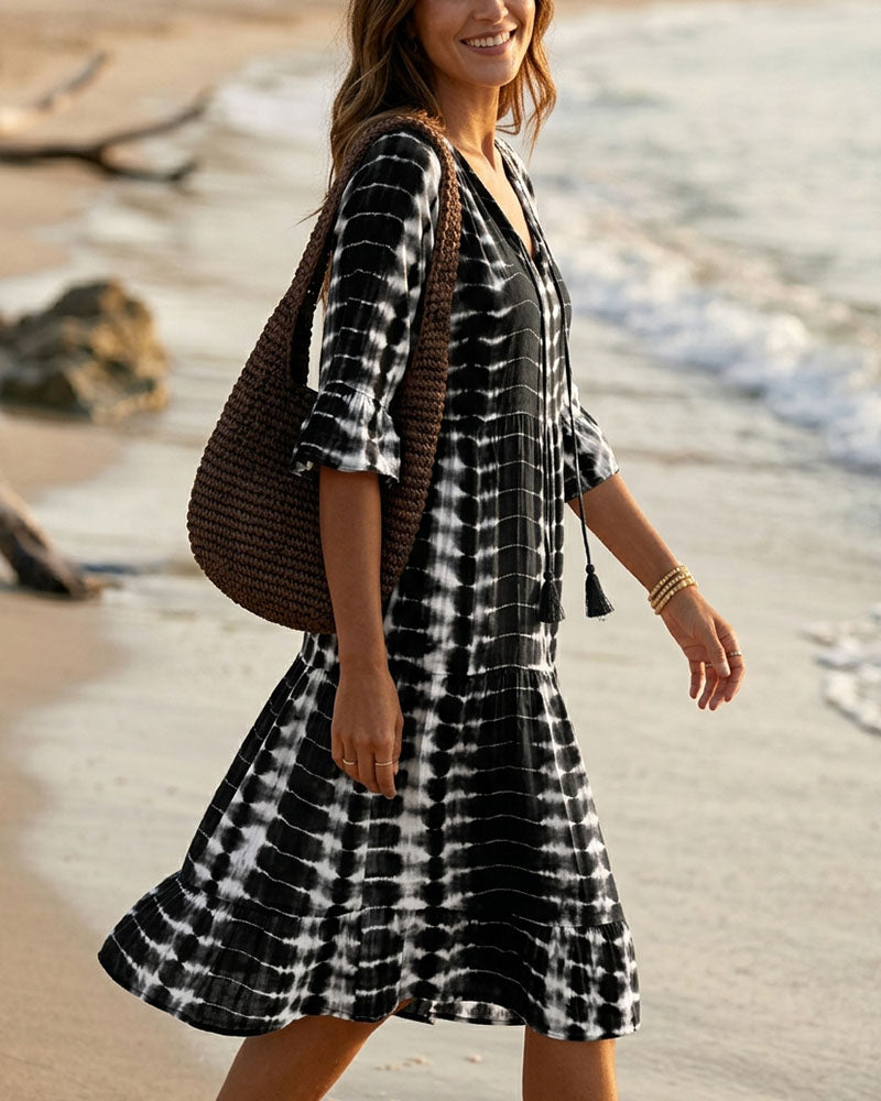 Robe Col V, Imprimé Dégradé, Vacances