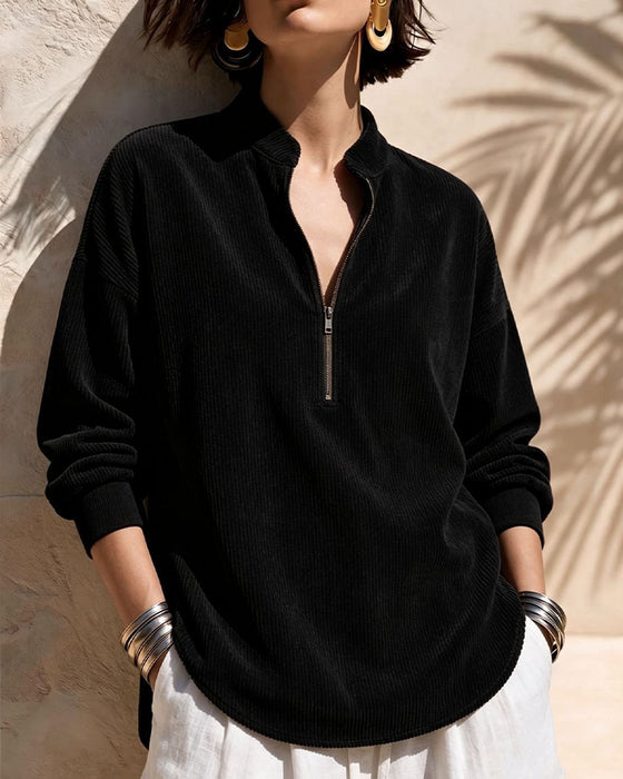 Blouse Zip Col Montant Velours Côtelé